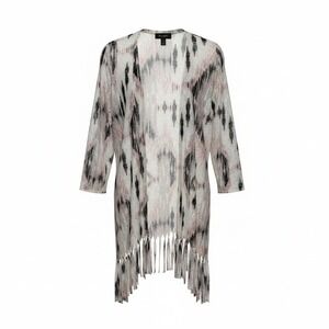 Chico's Travelers Women Cardigan 0 S Pink Black Ikat Lace Fringe Boho Artsy